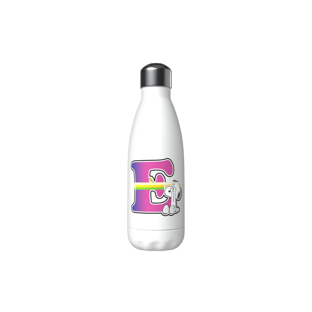 Snoopy Botella Personalizable Blanca de Acero 550ml Letra E
