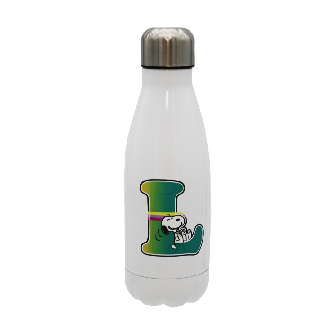 Snoopy Botella Personalizable Blanca de Acero 550ml Letra L