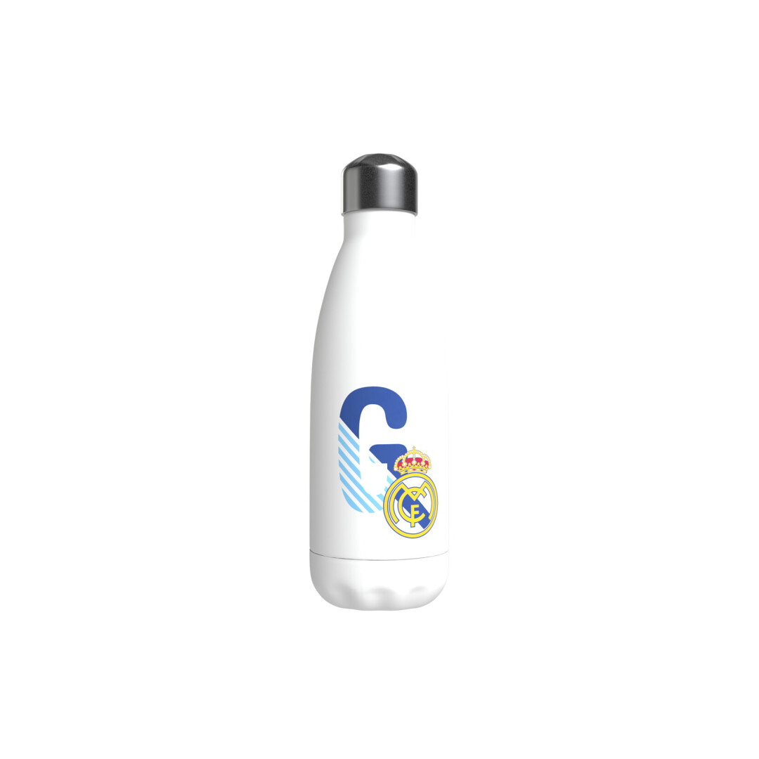 Real Madrid Botella Personalizable Blanca de Acero 550ml Letra G
