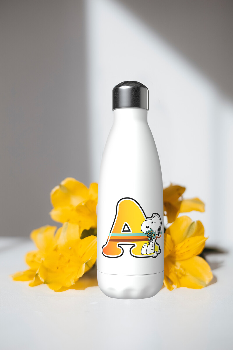Snoopy Botella Personalizable Blanca de Acero 550ml Letra A