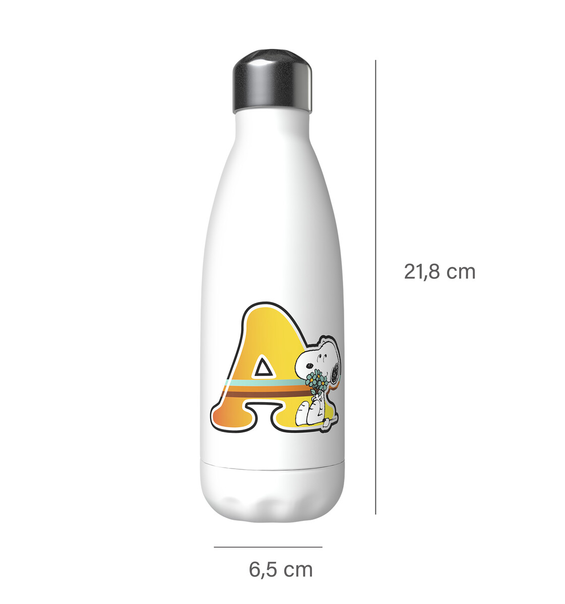 Snoopy Botella Personalizable Blanca de Acero 550ml Letra A
