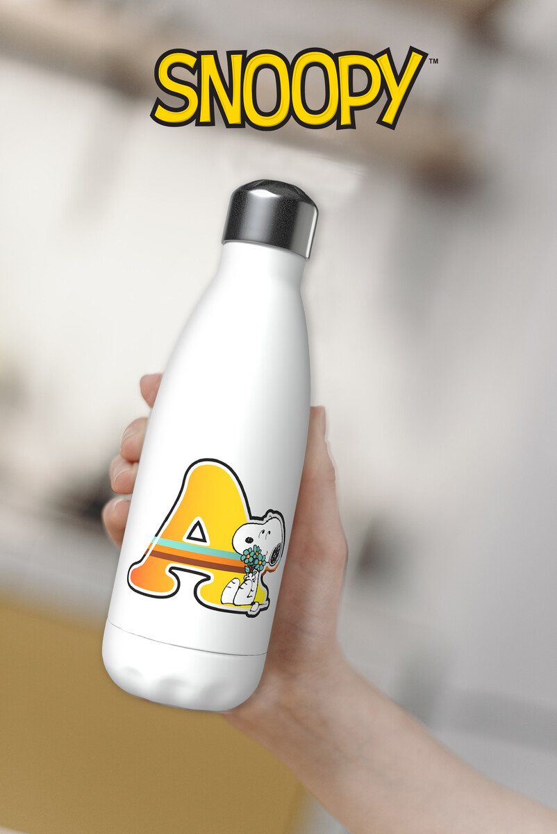 Snoopy Botella Personalizable Blanca de Acero 550ml Letra A