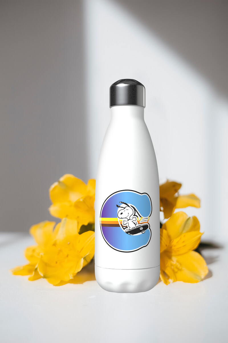 Snoopy Botella Personalizable Blanca de Acero 550ml Letra C