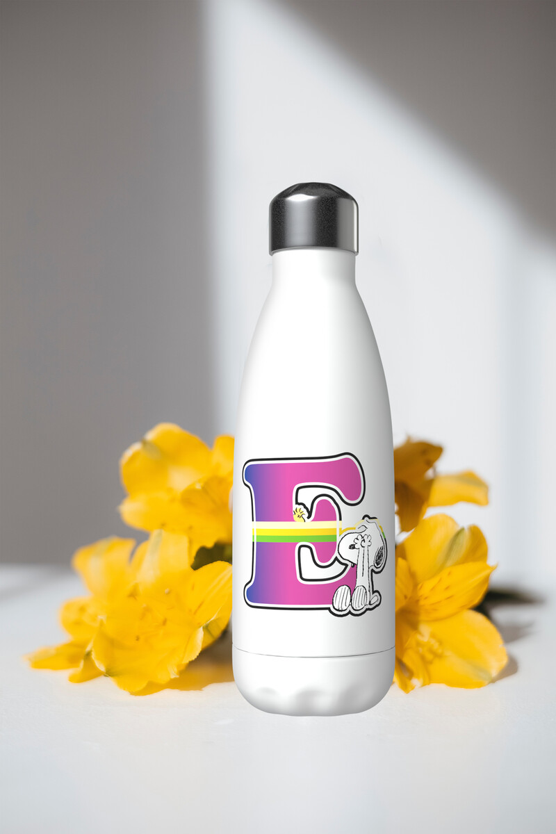 Snoopy Botella Personalizable Blanca de Acero 550ml Letra E