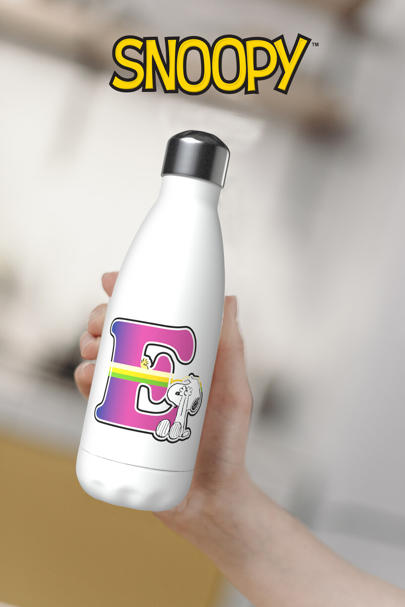 Snoopy Botella Personalizable Blanca de Acero 550ml Letra E