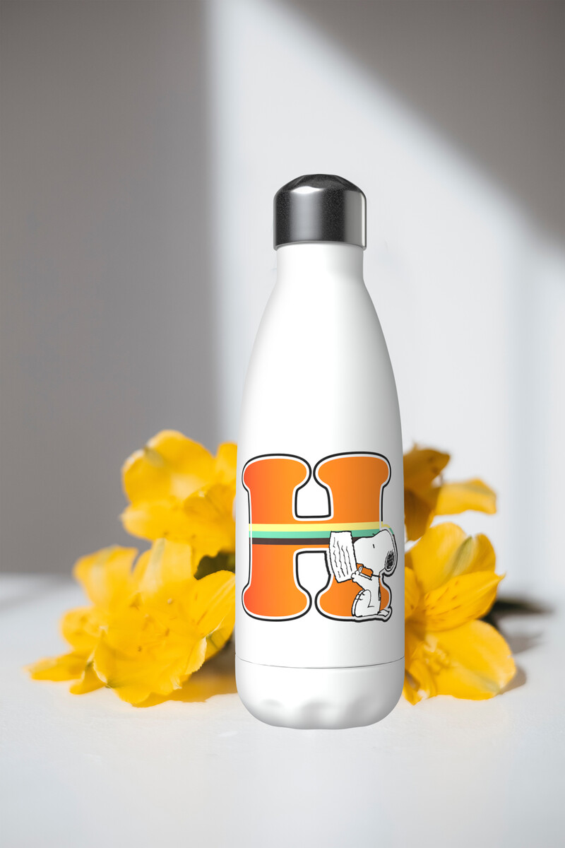 Snoopy Botella Personalizable Blanca de Acero 550ml Letra H