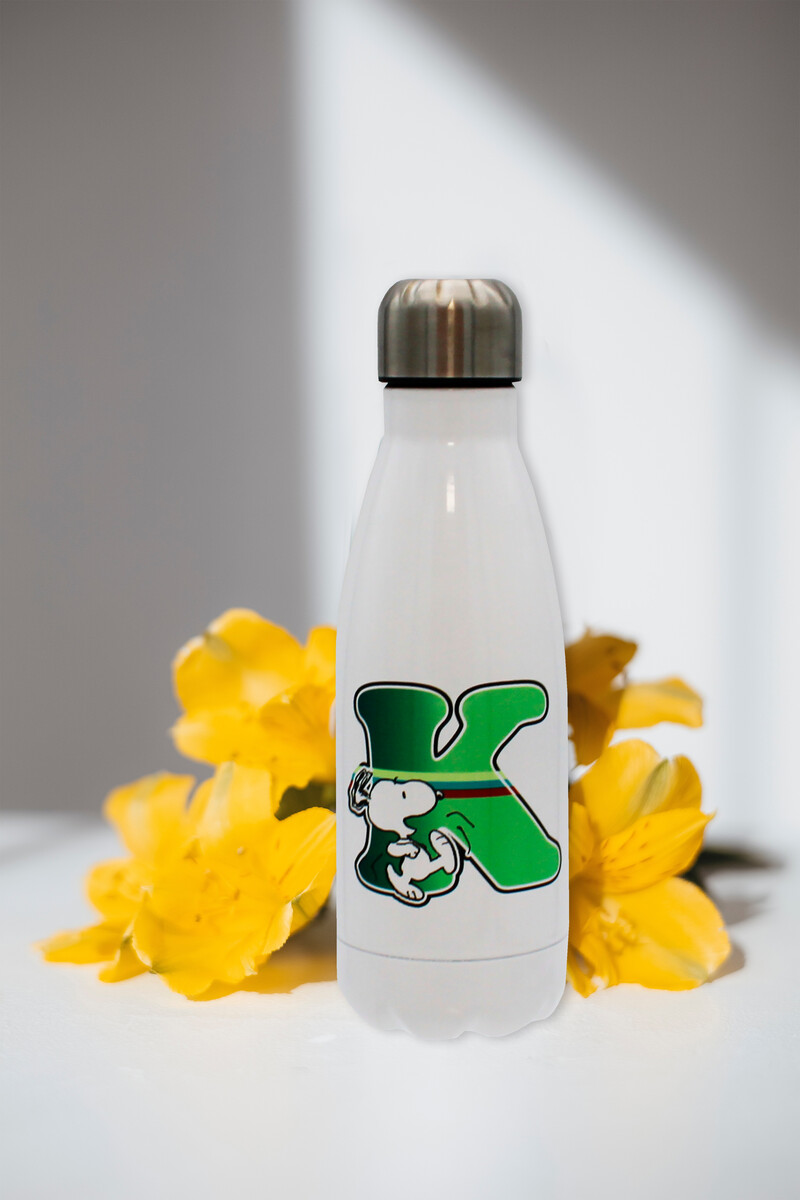 Snoopy Botella Personalizable Blanca de Acero 550ml Letra K