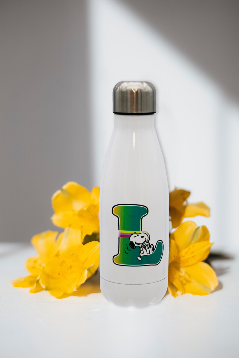 Snoopy Botella Personalizable Blanca de Acero 550ml Letra L
