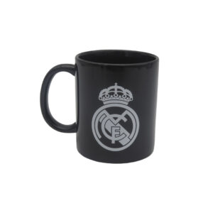 Real Madrid Taza Cerámica Negra con Escudo Blanco en Caja