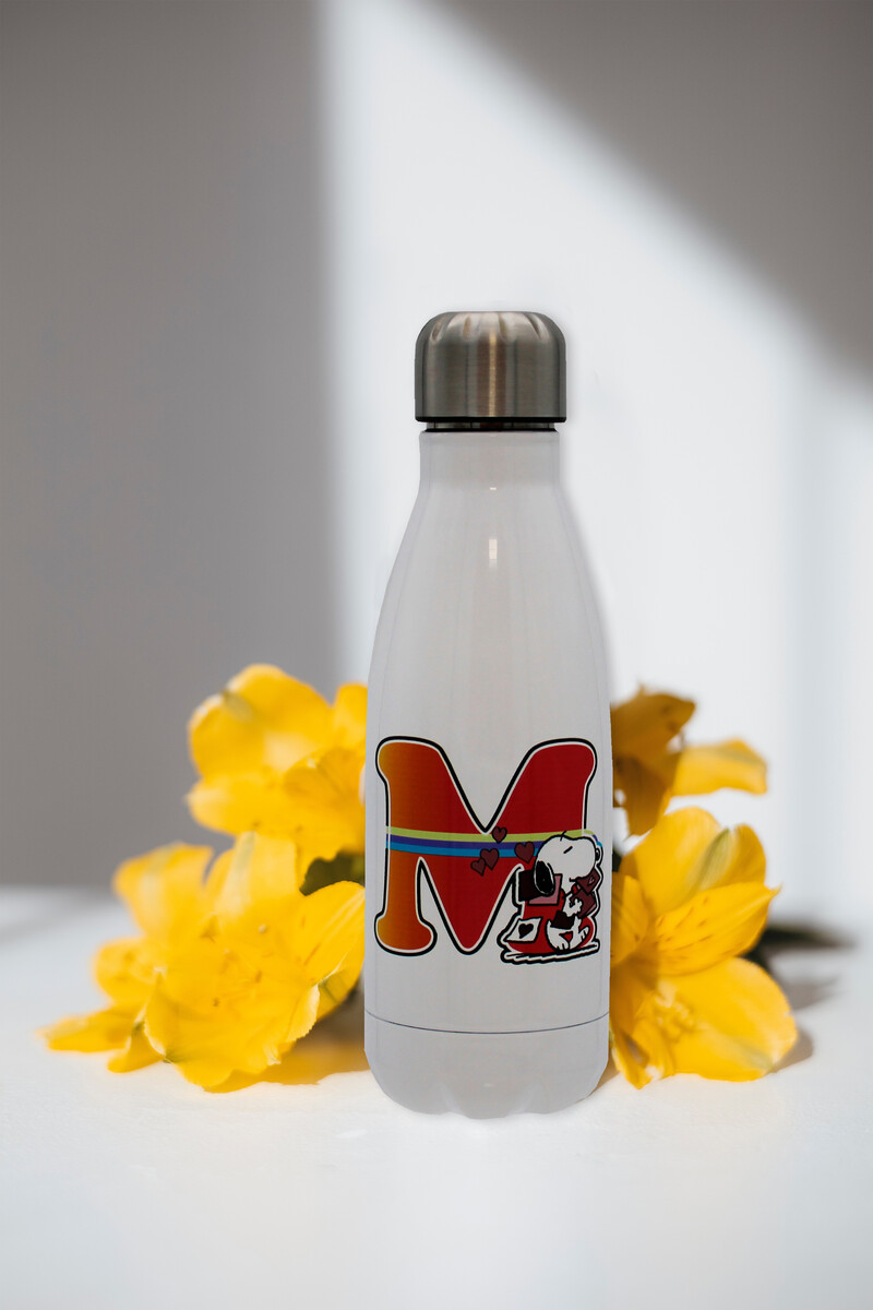 Snoopy Botella Personalizable Blanca de Acero 550ml Letra M