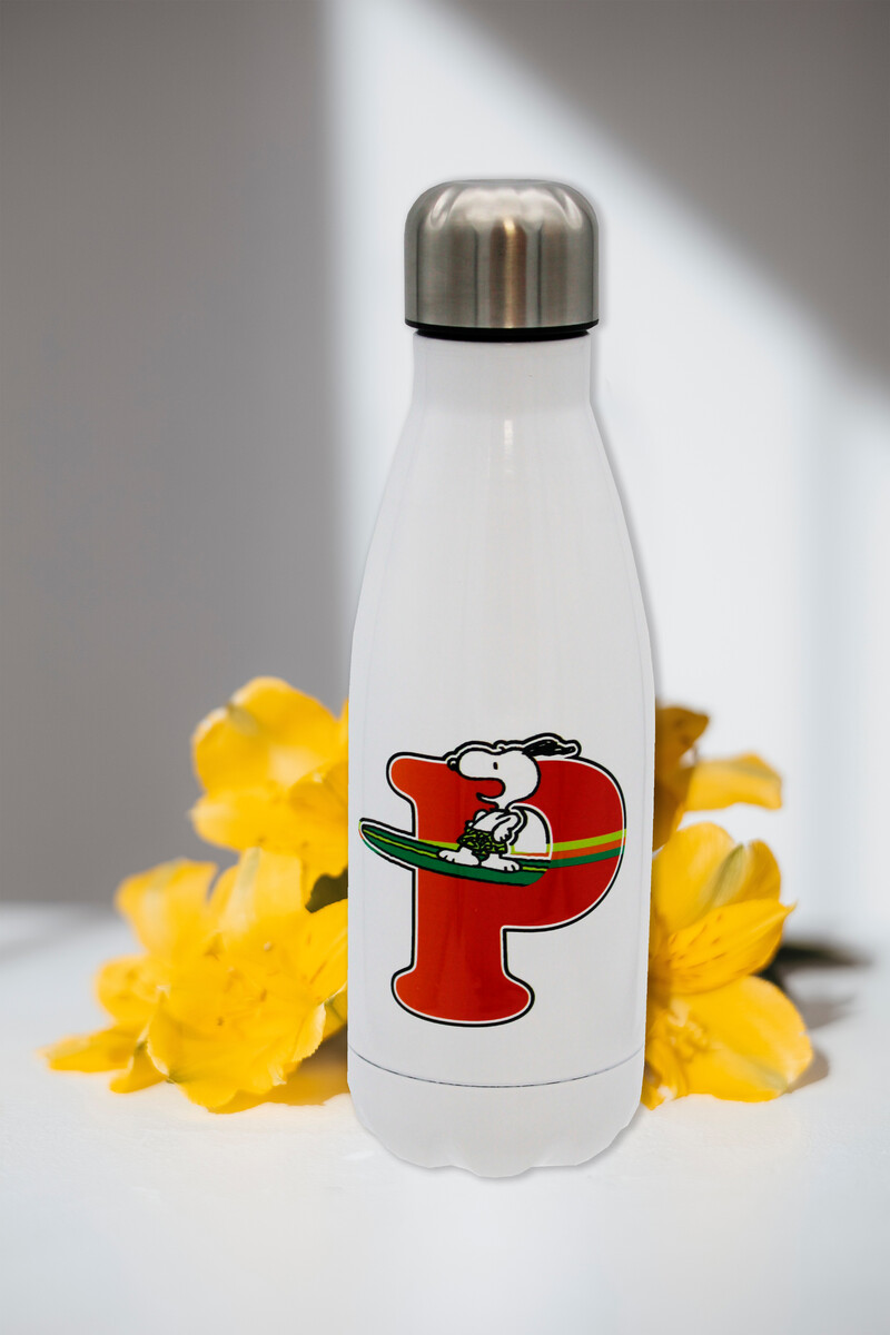 Snoopy Botella Personalizable Blanca de Acero 550ml Letra P