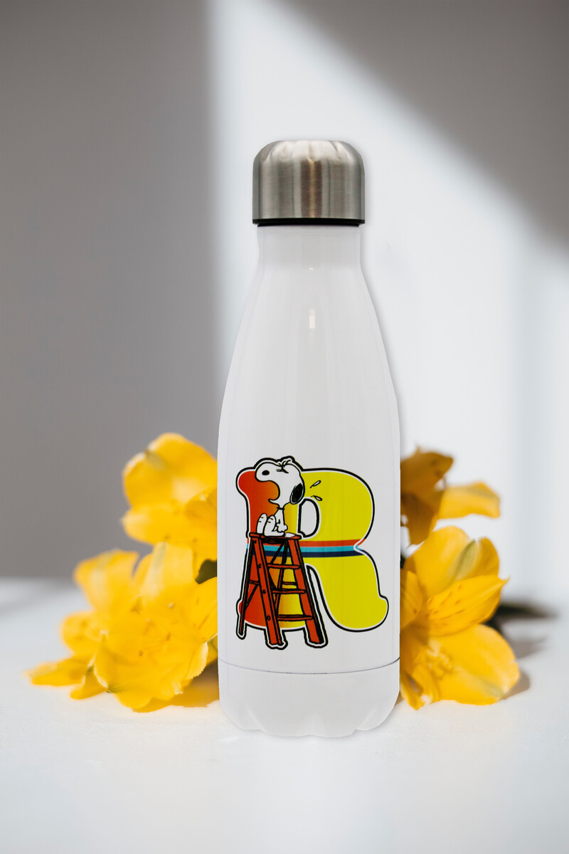 Snoopy Botella Personalizable Blanca de Acero 550ml Letra R
