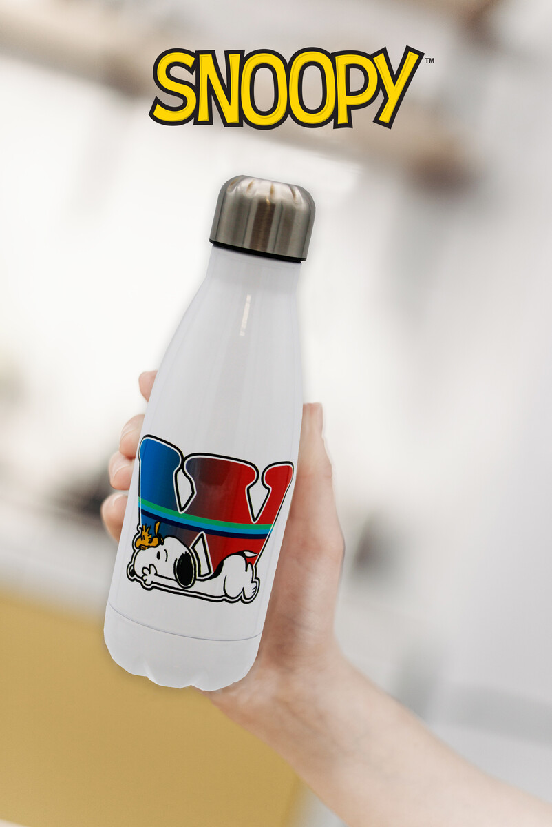 Snoopy Botella Personalizable Blanca de Acero 550ml Letra W