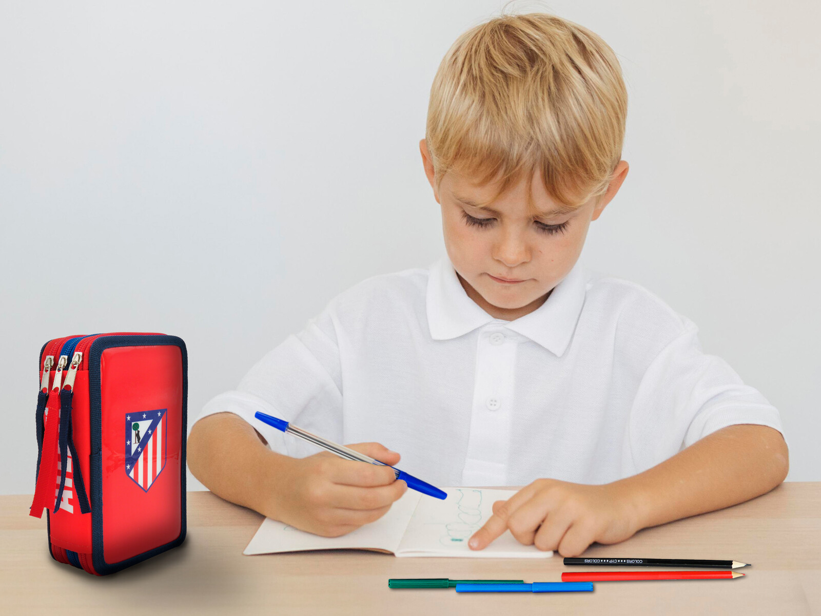 Atlético de Madrid Plumier 3 Pisos con Material Escolar