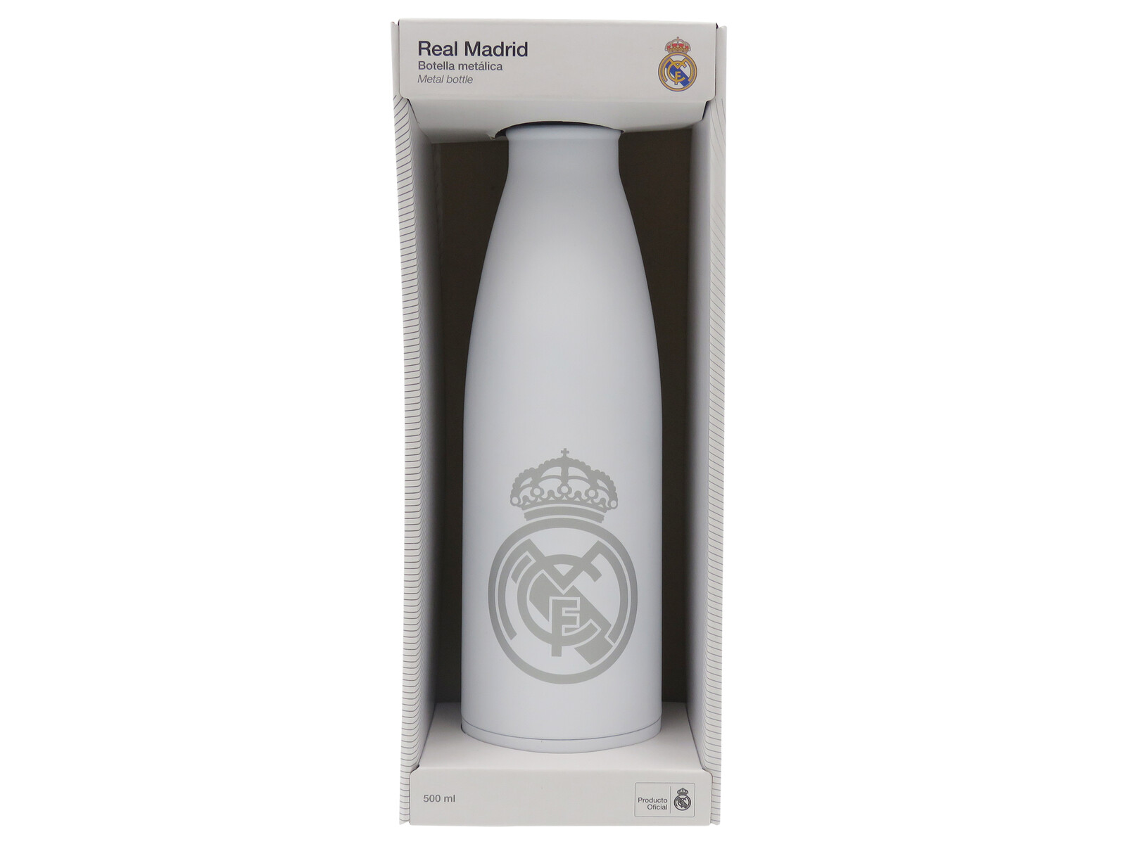 Real Madrid Botella Blanca con Plata Rubberizada de Doble Pared