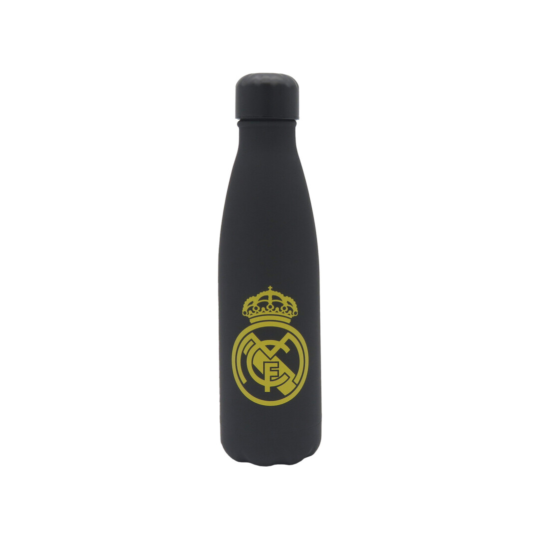 Real Madrid Botella Negra con oro Rubberizada de Doble Pared